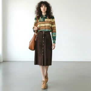 Vintage 70s Suede A-Line Snap Front Skirt